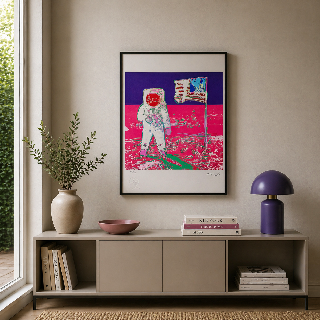 Andy Warhol Moonwalk (Neon Roze & Paars) Lithografie Arches 300gsm 42x59 cm