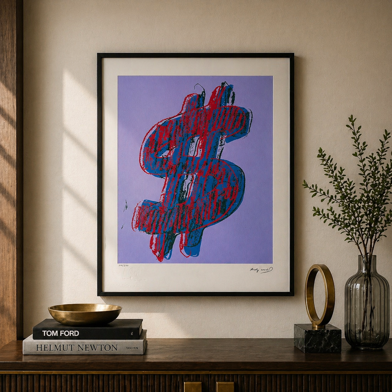 Andy Warhol Dollar (Blauw) Lithografie Arches 300gsm 42x59 cm