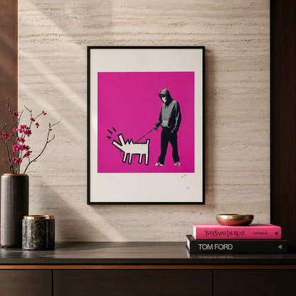 Banksy Barking Dog (Lichtpaars) Lithografie Arches 300gsm 42x59 cm