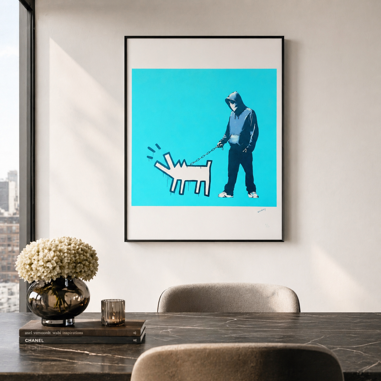 Banksy Barking Dog (Turquoise) Lithografie Arches 300gsm 42x59 cm