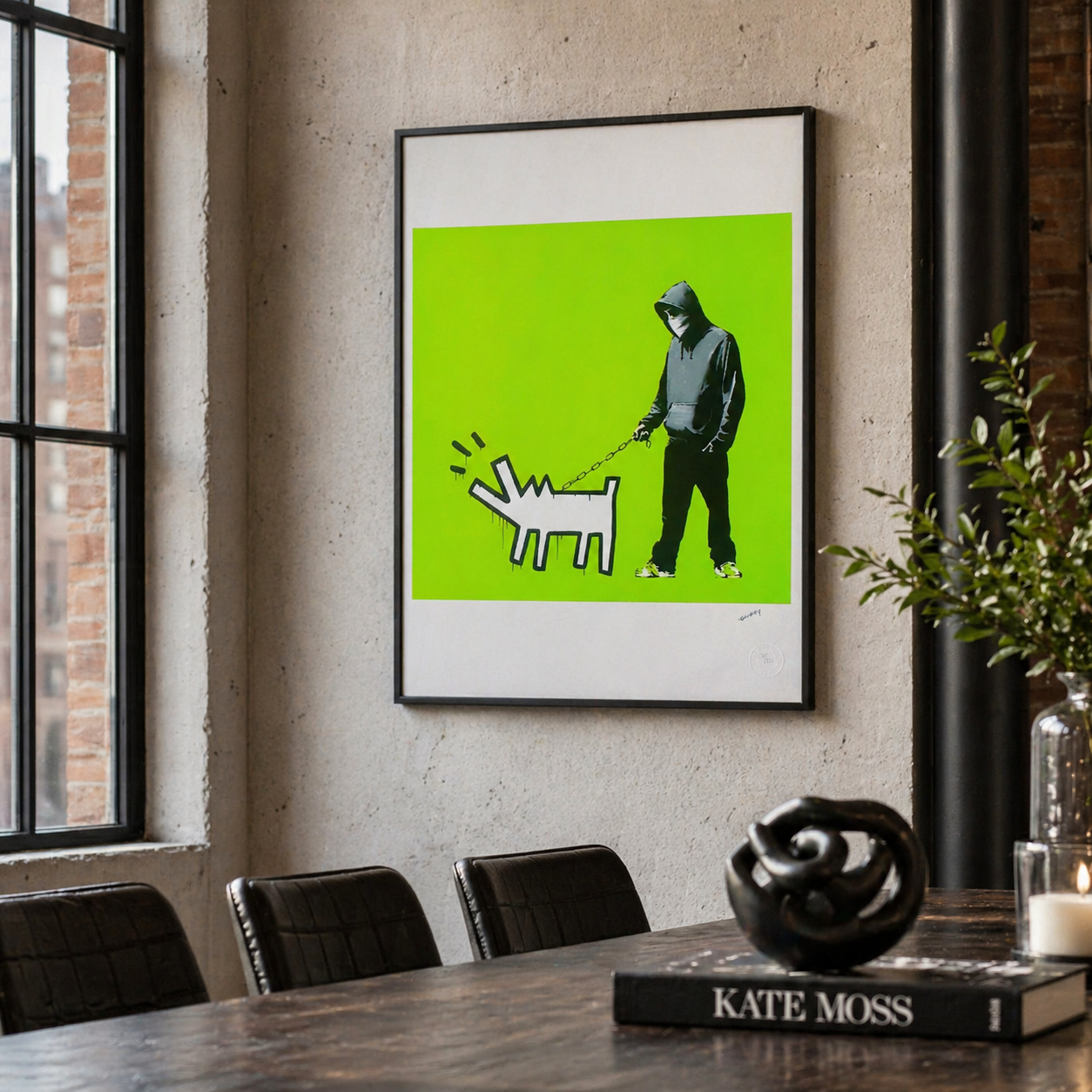 Banksy Barking Dog (Lichtgroen) Lithografie Arches 300gsm 42x59 cm