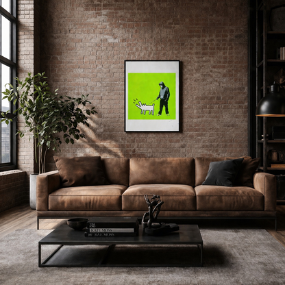 Banksy Barking Dog (Lichtgroen) Lithografie Arches 300gsm 42x59 cm