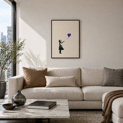 Banksy Girl With the Balloon (Paars) Lithografie Arches 300gsm 42x59 cm