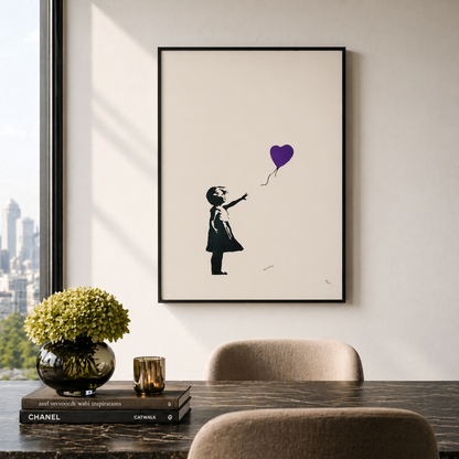 Banksy Girl With the Balloon (Paars) Lithografie Arches 300gsm 42x59 cm