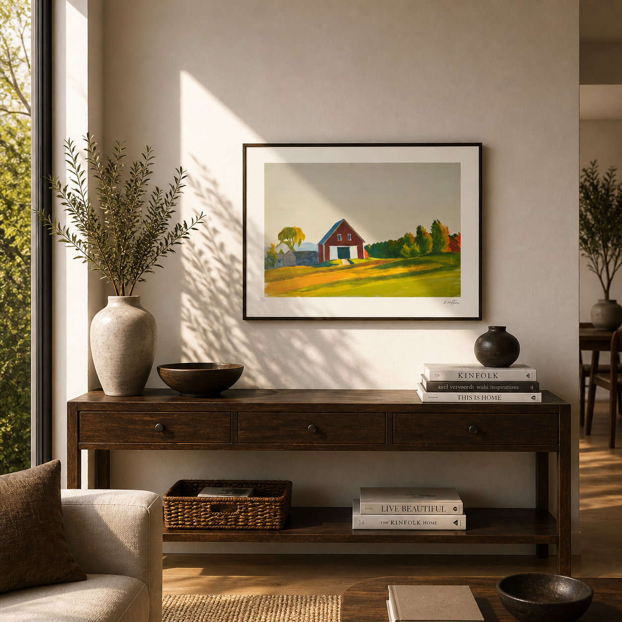 Edward Hopper Red Barn in Autumn Landscape Lithografie Arches 300gsm 42x59 cm