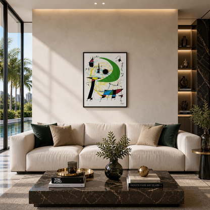 Joan Miró cirkelcompositie met lijnen Lithografie Arches 300gsm 42x59 cm