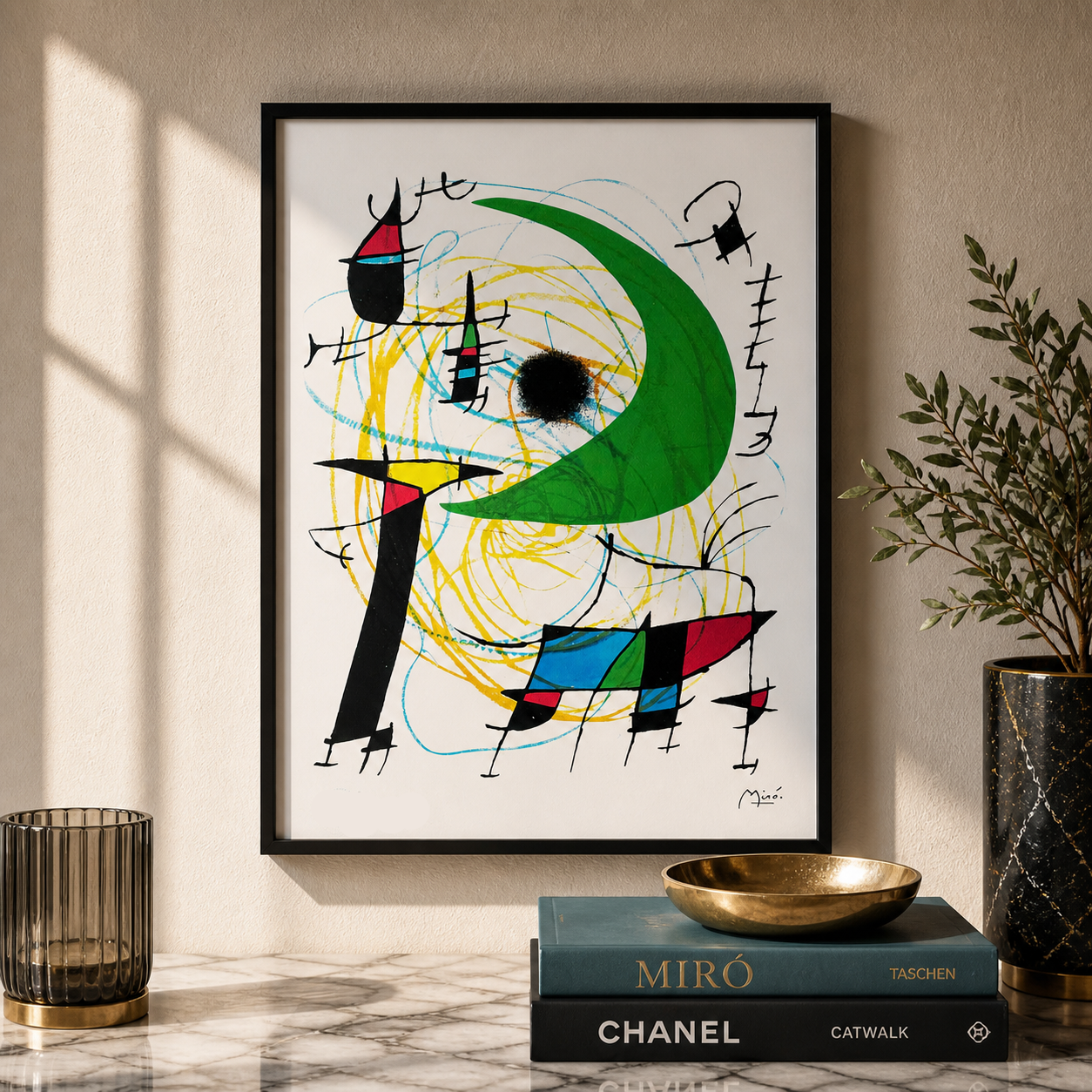 Joan Miró cirkelcompositie met lijnen Lithografie Arches 300gsm 42x59 cm