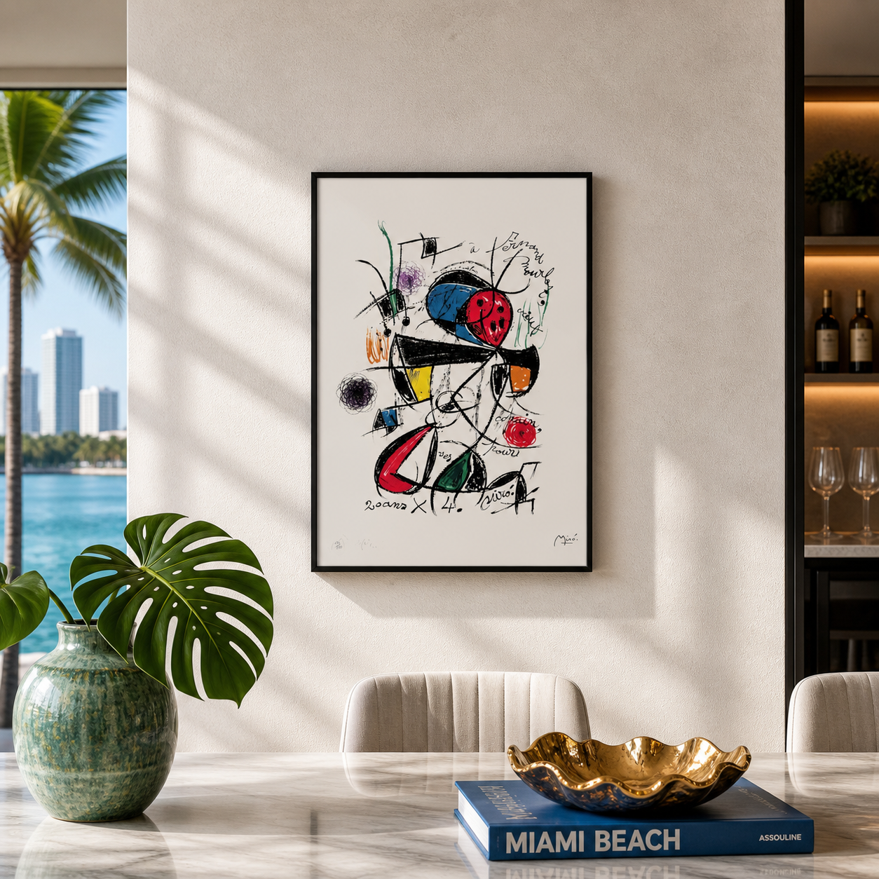 Joan Miró lijncompositie met kleur Lithografie Arches 300gsm 42x59 cm