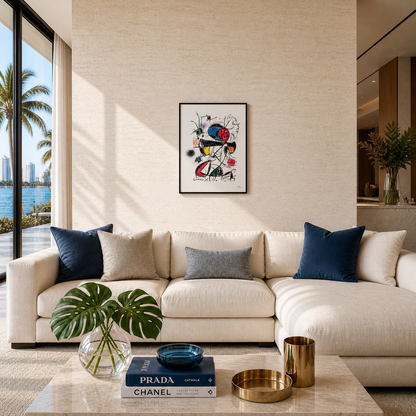 Joan Miró lijncompositie met kleur Lithografie Arches 300gsm 42x59 cm