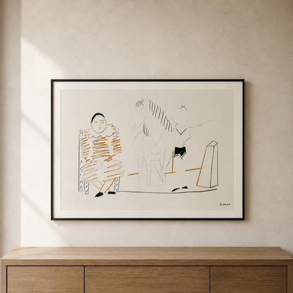 Pablo Picasso Clown en paard, 1954 Lithografie Arches 300gsm 42x59 cm