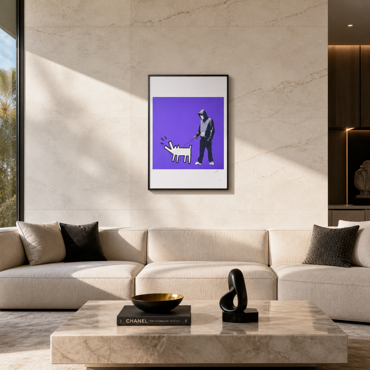 Banksy Barking Dog (paars) Lithografie Arches 300gsm 42x59 cm