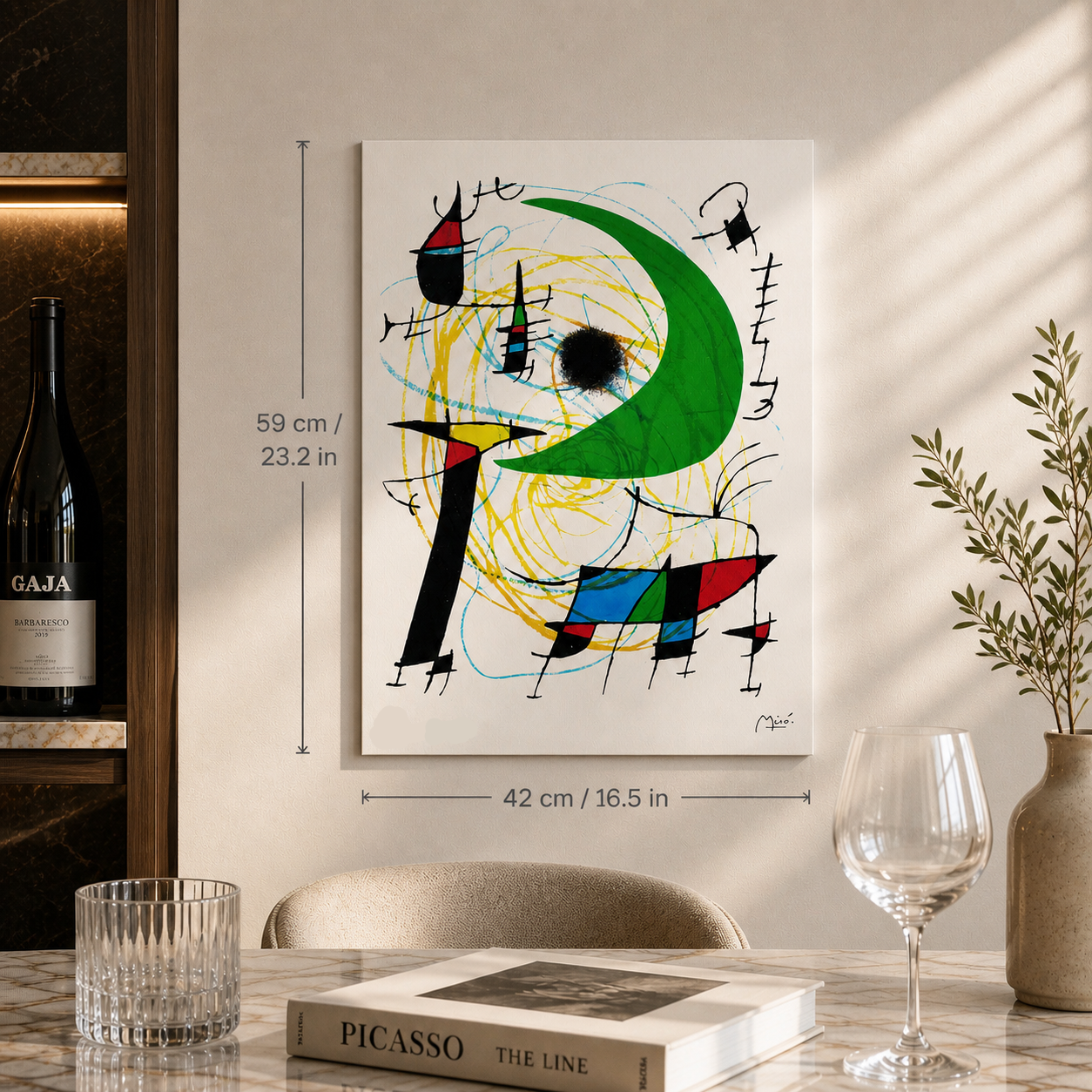 Joan Miró cirkelcompositie met lijnen Lithografie Arches 300gsm 42x59 cm