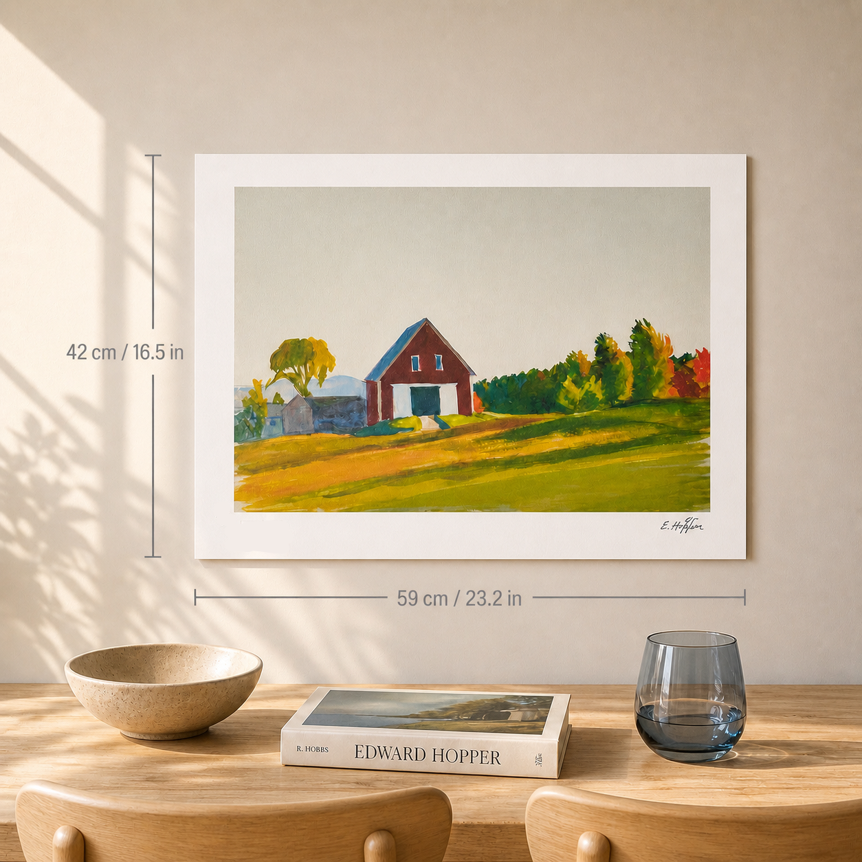 Edward Hopper Red Barn in Autumn Landscape Lithografie Arches 300gsm 42x59 cm