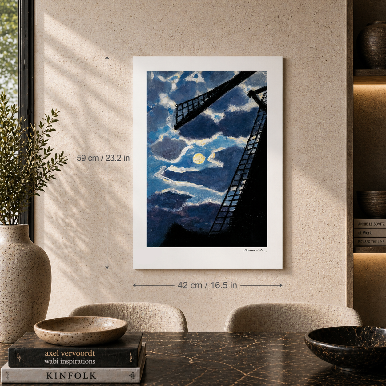 Piet Mondriaan Windmolen met maan Lithografie Arches 300gsm 42x59 cm