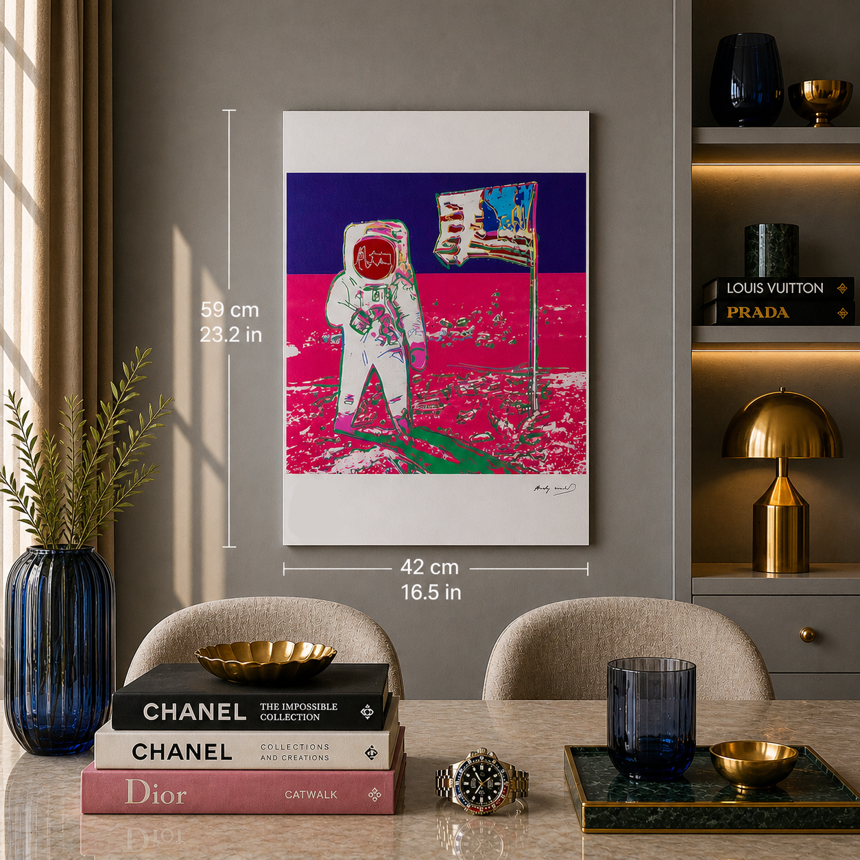 Andy Warhol Moonwalk (Neon Roze & Paars) Lithografie Arches 300gsm 42x59 cm