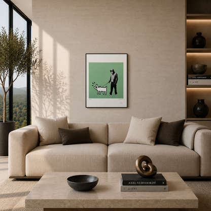 Banksy Barking Dog (Groen) Lithografie Arches 300gsm 42x59 cm